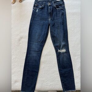 MOTHER Dark Blue Ripped Skinny Jeans